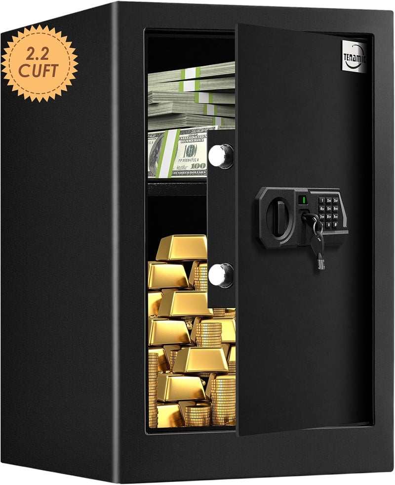 Tenamic Fireproof Safe Box 2.2 Cuft Electronic Digital Security Box, Keypad Large Lock Box Cabinet Safes with Internal Light, Solid Alloy Steel Office Hotel Home Safe with 2 Passwords, Black - Image 1
